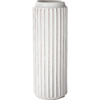 Ceramic Round Vase with Wide Top Opening and Embossed Corrugated Pattern Design Body LG Distressed Finish White