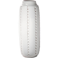 Ceramic Round Vase with Vertical Curled Threads Design Body LG Gloss Finish White