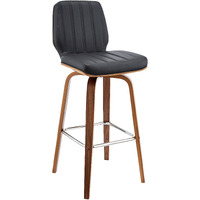 Renee 30" Swivel Grey Faux Leather and Walnut Wood Bar Stool