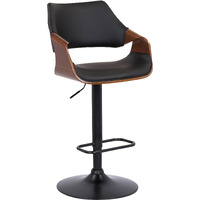 Aspen Adjustable Swivel Black Faux Leather and Walnut Wood Bar Stool with Black Base