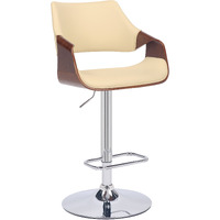 Aspen Adjustable Swivel Cream Faux Leather and Walnut Wood Bar Stool with Chrome Base