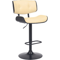 Brooklyn Adjustable Swivel Cream Faux Leather and Black Wood Bar Stool with Black Base