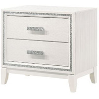 Nightstand with 2 Drawers and Shimmer Accent Trim, White