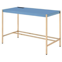 Writing Desk with USB Dock and Metal Legs, Blue and Rose Gold