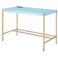 Writing Desk with USB Dock and Metal Legs, Sky Blue and Gold