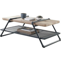 Coffee Table with Wooden Top and Mesh Shelf, Brown and Black