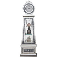 Mirrored Grandfather Clock with 3 Open Compartments, Silver