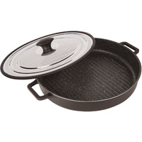 STOVETOP OVEN GRILL PAN WITH HEAT-IN STEAM-OUT LID, NON-STICK CAST ALUMINUM, 12", BLACK