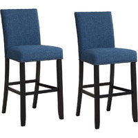 Bar Chair with Fabric Seat and Nailhead Trim, Set of 2, Blue