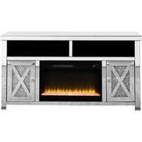 TV Stand with Electric Fireplace and Beveled Mirror Framing, Silver