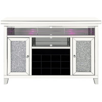 Mirrored Wine Cabinet with 2 Doors and LED Lights, Silver
