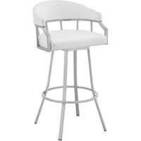 Palmdale 30" Swivel White Faux Leather and Silver Metal Bar Stool