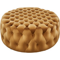 Amour Tufted Button Large Round Performance Velvet Ottoman