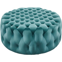 Amour Tufted Button Large Round Performance Velvet Ottoman