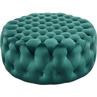 Amour Tufted Button Large Round Performance Velvet Ottoman