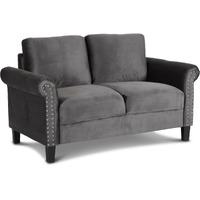Judy 60 Inch Velvet Upholstered Loveseat with Nailhead Trim, Gray
