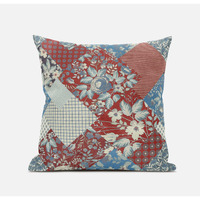 Arizona Floral Patches Suede Blown and Closed Pillow by Amrita Sen in Aqua Navy