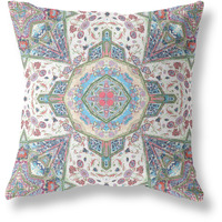 Buddha Flower Ceremony Broadcloth Indoor Outdoor Zippered Pillow Green Cream Pink