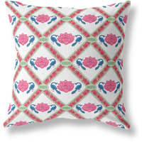 Lotus Peacock Rose Broadcloth Indoor Outdoor Zippered Pillow Pink Blue White
