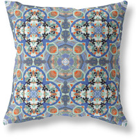 Clover Leaf Floral Broadcloth Indoor Outdoor Zippered Pillow Blue Orange