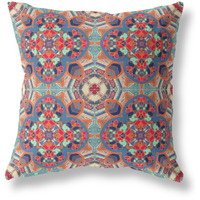 Clover Leaf Floral Broadcloth Indoor Outdoor Zippered Pillow Orange Blue Aqua