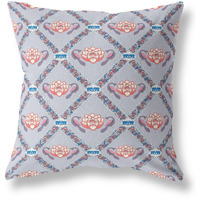 Lotus Peacock Rose Broadcloth Indoor Outdoor Blown and Closed Pillow Gray Red Blue