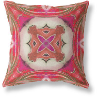 Pastel Floral Squares Broadcloth Indoor Outdoor Blown and Closed Pillow Hot Pink Gray