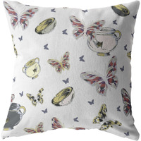Butterflies and Bowls Broadcloth Indoor Outdoor Zippered Pillow White