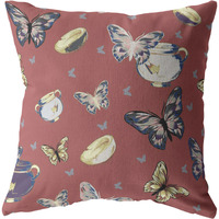 Butterflies and Bowls Broadcloth Indoor Outdoor Zippered Pillow Muted Orange