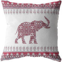 Paisley Elephant Suede Blown and Closed Pillow Red