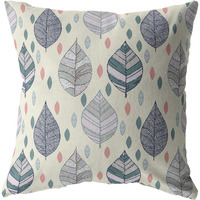 Fall Leaves Suede Blown and Closed Pillow Dark Green on Cream