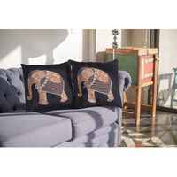 Flower Elephant Suede Blown and Closed Pillow Orange on Green