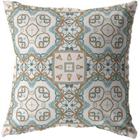 Geo Mandala Suede Blown and Closed Pillow Orange and Light Blue on White