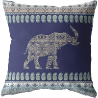 Paisley Elephant Suede Blown and Closed Pillow Navy
