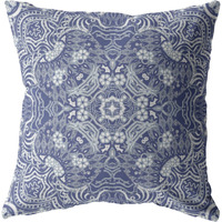 Tree of Life Suede Blown and Closed Pillow Indigo on White