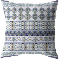 Flower Strips Suede Blown and Closed Pillow Navy and Teal on White