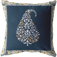 Fall Leaf Suede Blown and Closed Pillow White and Orange on Navy