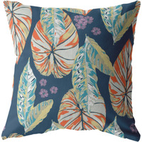 Tropics Suede Blown and Closed Pillow Orange on Dark Blue