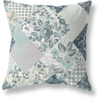 Arizona Floral Patches Broadcloth Indoor Outdoor Blown and Closed Pillow by Amrita Sen in Indigo Cream