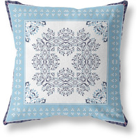Window Wreath Palace Broadcloth Indoor Outdoor Blown and Closed Pillow by Amrita Sen in White Blue Indigo