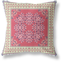 Window Wreath Palace Broadcloth Indoor Outdoor Blown and Closed Pillow by Amrita Sen in Red Cream