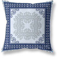 Window Wreath Palace Broadcloth Indoor Outdoor Blown and Closed Pillow by Amrita Sen in Light Blue Navy Blue