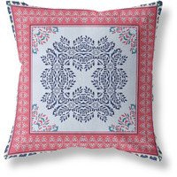 Window Wreath Palace Broadcloth Indoor Outdoor Blown and Closed Pillow by Amrita Sen in Light Blue Hot Pink