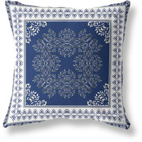 Window Wreath Palace Broadcloth Indoor Outdoor Blown and Closed Pillow by Amrita Sen in Indigo White