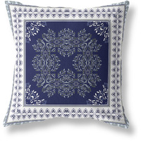 Window Wreath Palace Broadcloth Indoor Outdoor Blown and Closed Pillow by Amrita Sen in Indigo White Green