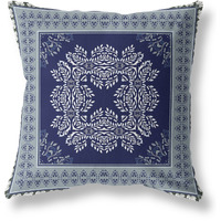 Window Wreath Palace Broadcloth Indoor Outdoor Blown and Closed Pillow by Amrita Sen in Indigo Grey Green