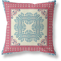 Window Wreath Palace Broadcloth Indoor Outdoor Blown and Closed Pillow by Amrita Sen in Cream Red Blue