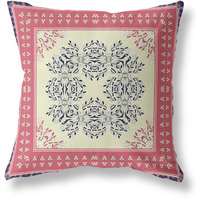 Window Wreath Palace Broadcloth Indoor Outdoor Blown and Closed Pillow by Amrita Sen in Cream Hot Pink