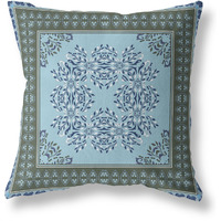 Window Wreath Palace Broadcloth Indoor Outdoor Blown and Closed Pillow by Amrita Sen in Blue Green