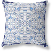 Geostar Wreath Palace Broadcloth Indoor Outdoor Blown and Closed Pillow by Amrita Sen in White Gray Blue